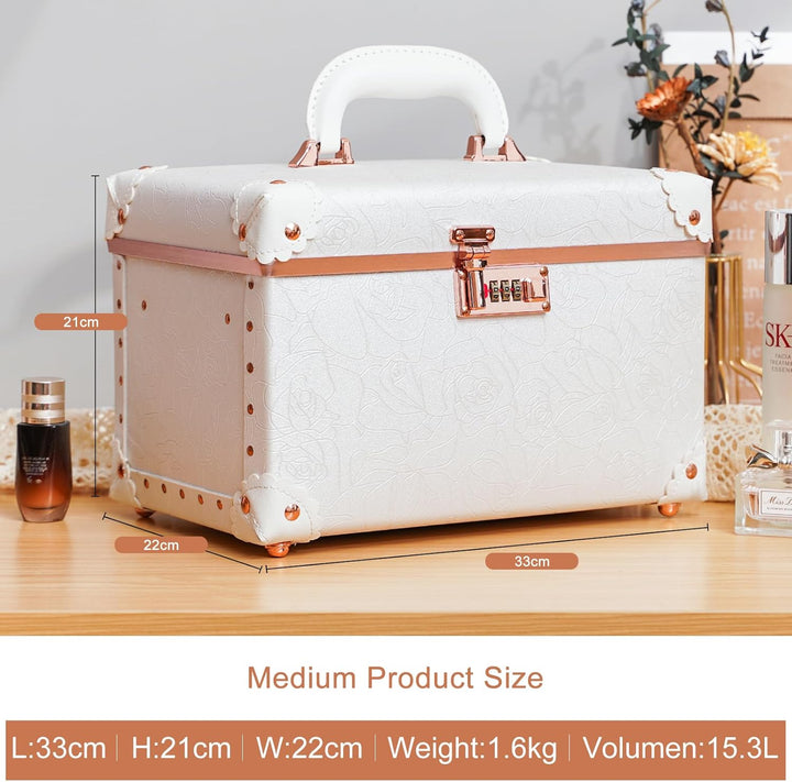 urecity Vintage Leder Kosmetikkoffer mit Spiegel - Hartschale Schminkkoffer für Damen, Reise Make-up