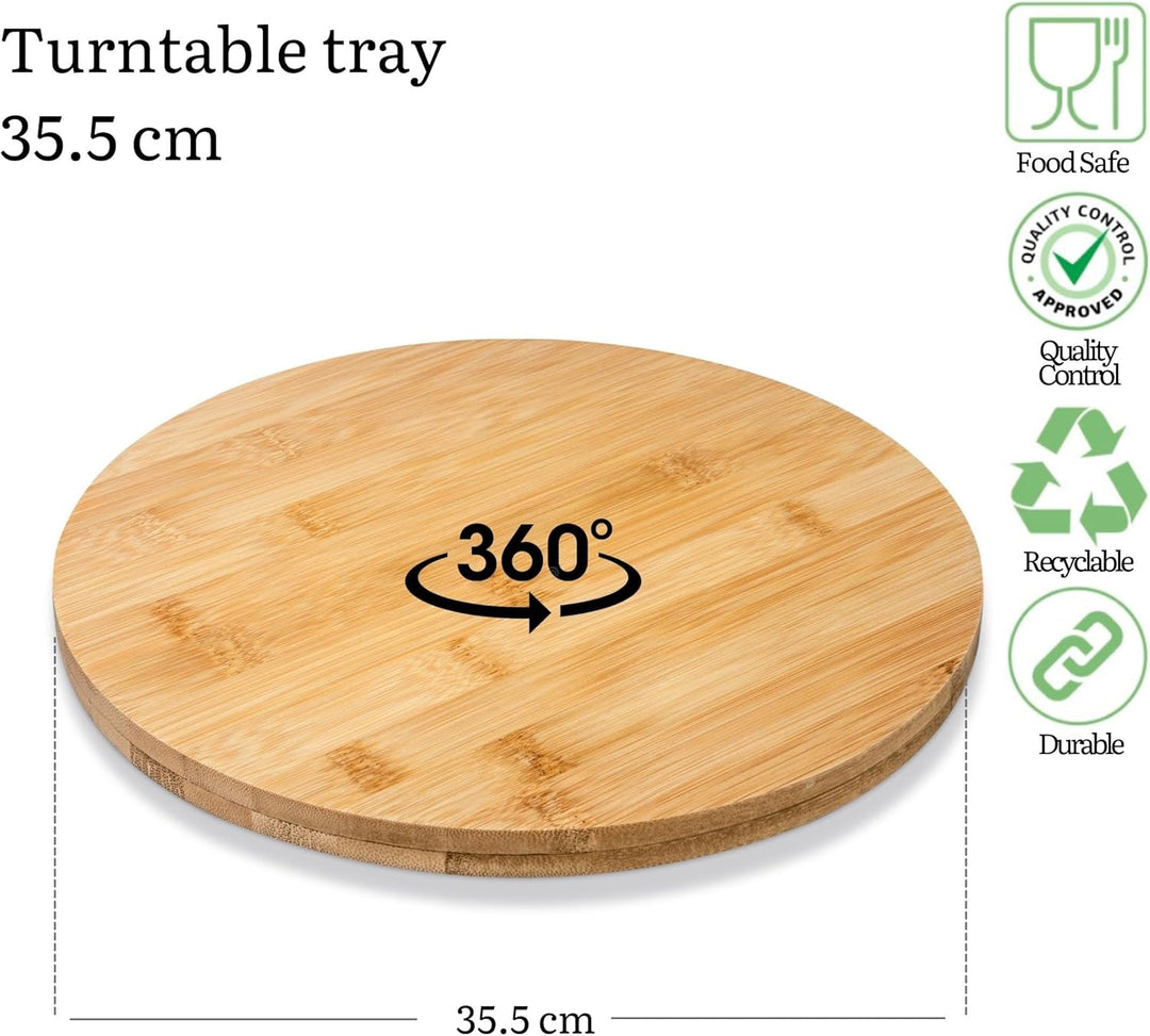 WILMAX | DREHTELLER 35,5 X 4 CM | Tablett Holz | Bambus Serviertablett | Schneidebrett | Käseplatte