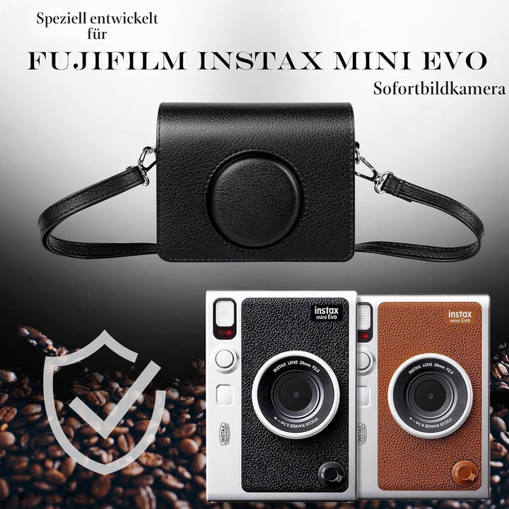 Rieibi Mini EVO Kameratasche, Vintage PU Leder Hülle Schutzhülle für Fujifilm Instax Mini EVO Sofort