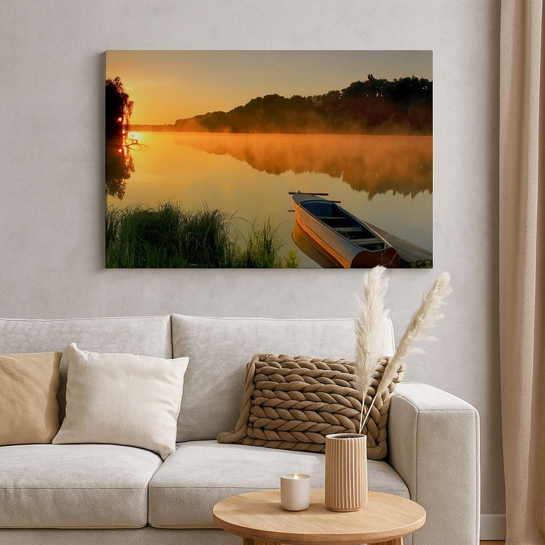 Bilder auf Leinwand 100x70cm Leinwandbild Morgen Nebel See Landschaft Gross Wanddeko Bild Schlafzimm