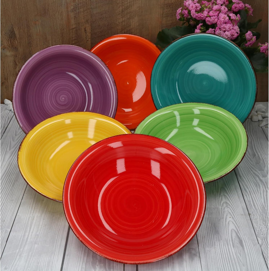 MamboCat 6x Suppen-Teller Uni bunt I Steingut-Geschirr 6 Personen - Teller-Set farbenfrohes Design I