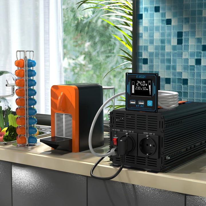 EDECOA Spannungswandler 24v 230v Wechselrichter Reiner Sinus 1500w 24V 230V LCD Konverter 24v auf 23