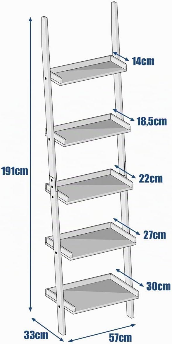 COSTWAY Leiterregal mit 5 Ebenen, Bücherregal aus Holz, Standregal Treppenregal Pflanzenregal Holzre