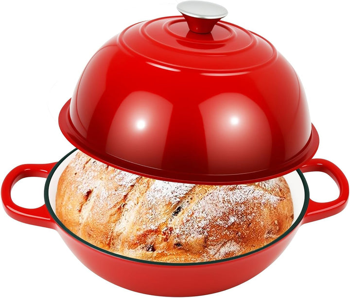 Gusseisen Topf Brot Backen,5,7L/26cm Bräter Emaille Schmortopf mit Deckel und Griffen Brot Backen Zu