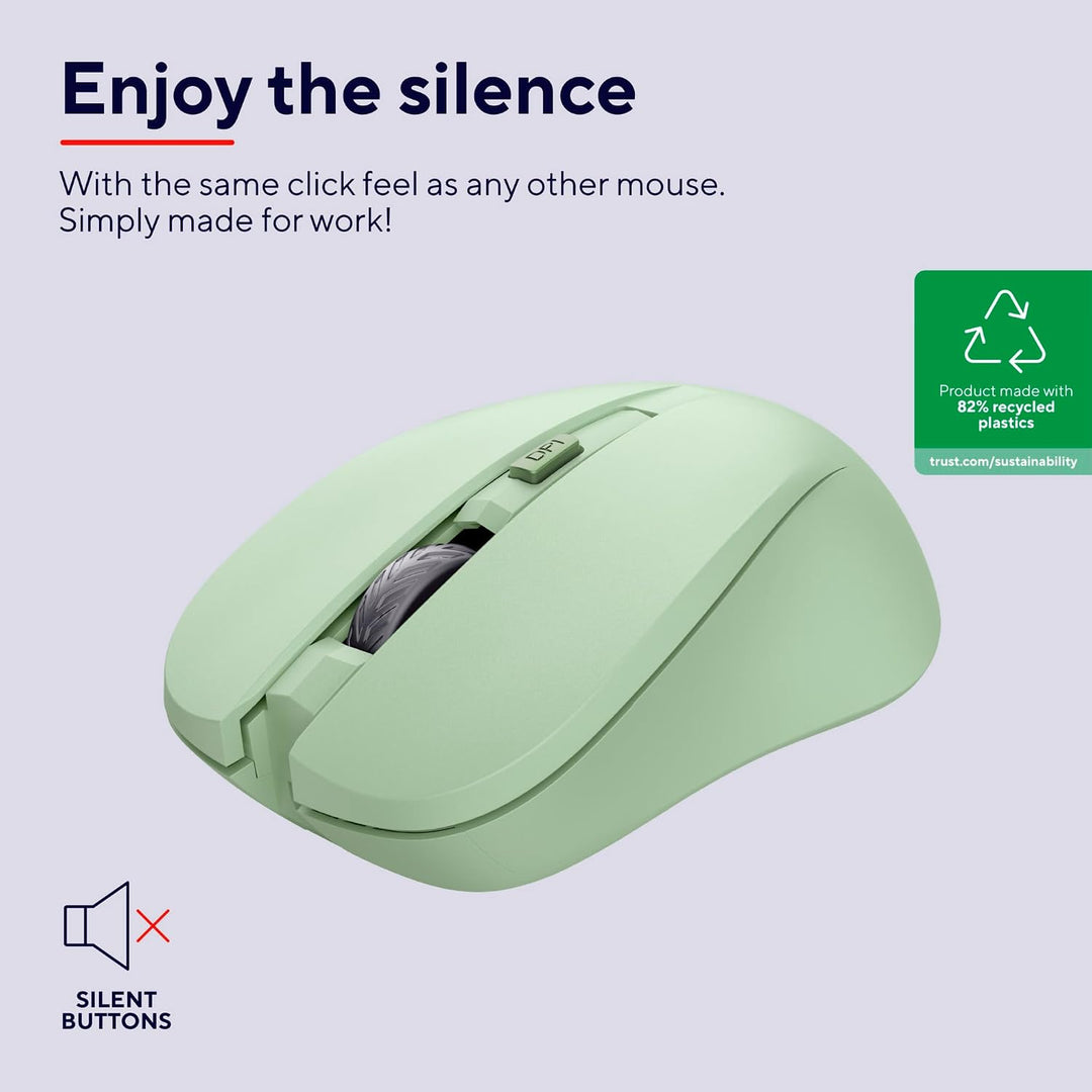 Trust Mydo Leise Funkmaus, 82% aus Recyclingkunststoff, 1000-1800 DPI, Verstaubarer USB Mikroempfäng