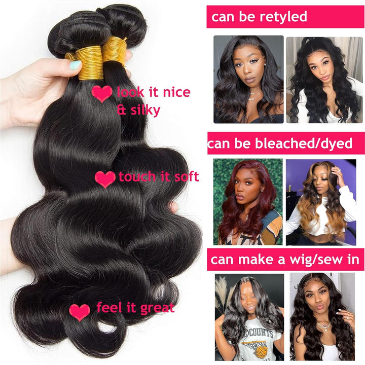 Huarisi Brazilian Body Wave Bundles Human Hair Weaves 18 20 22 Inch Body Wave Remy Hair 3 Bundles 8A