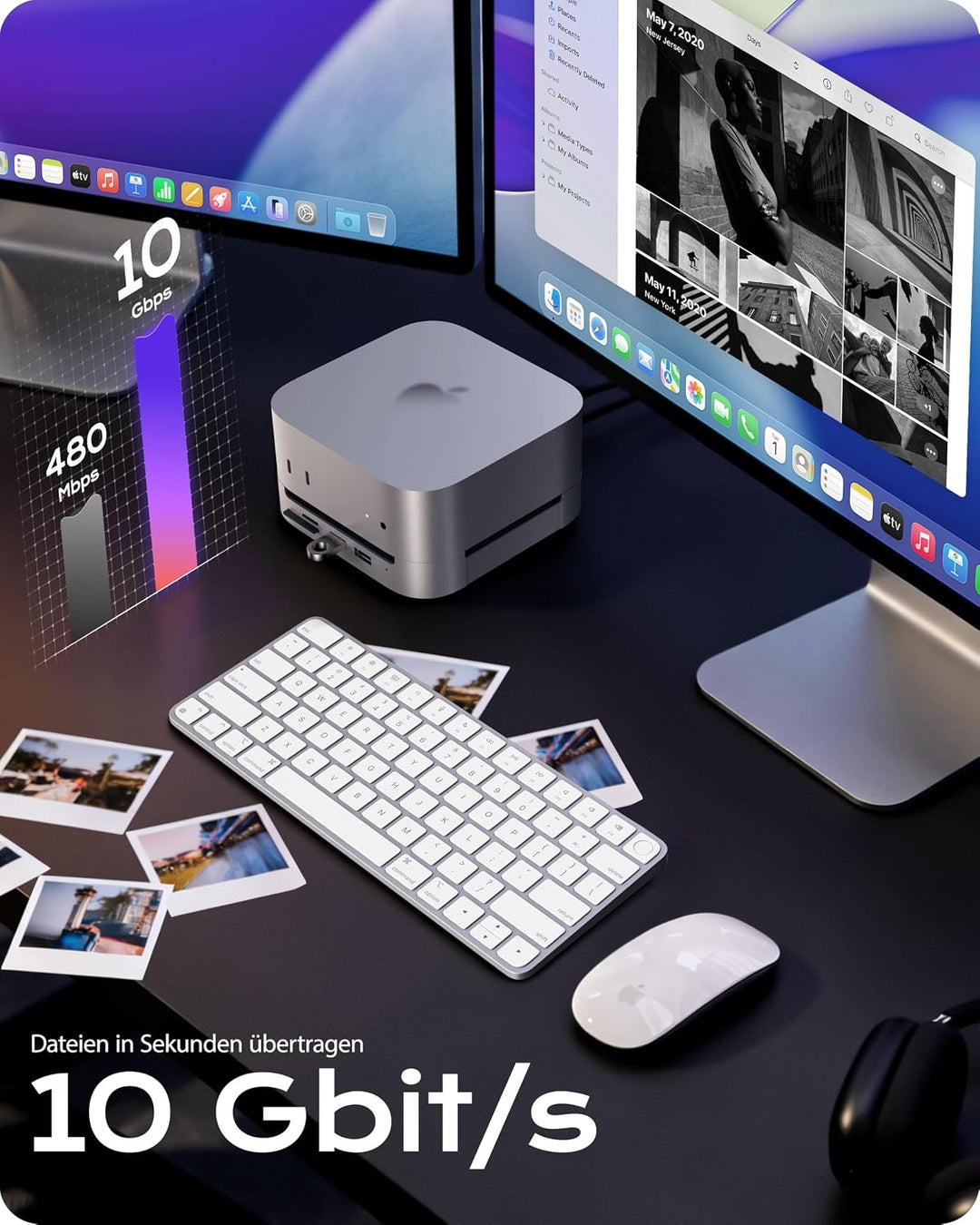 Stouchi Mac mini M4 Dock mit 8TB NVMe/SATA SSD-Gehäuse, 2X USB-A 10 Gbit/s, 4K HDMI, SD/TF-Slot, 2X