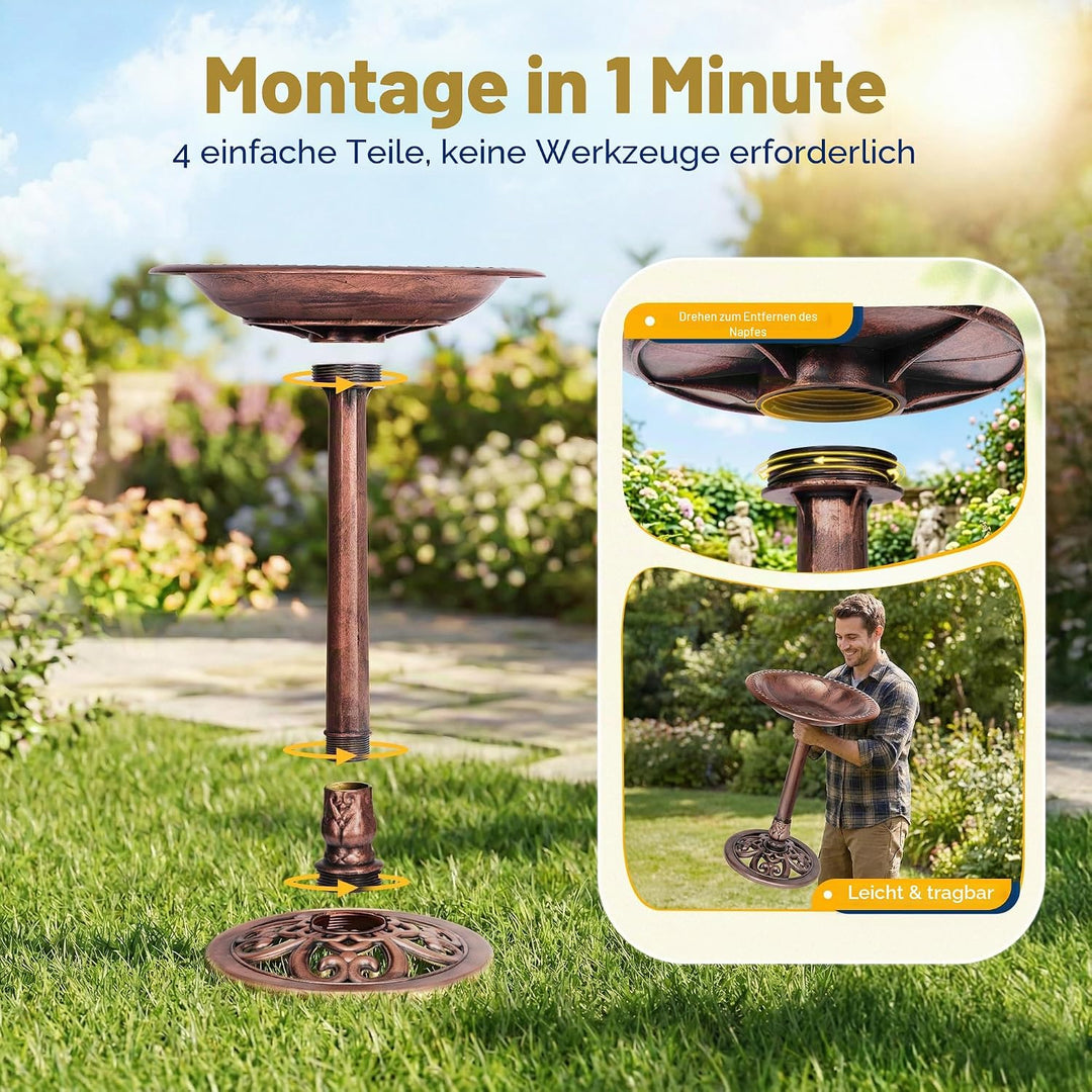 VIVOHOME Vogeltränke 71cm hoch Polyresin leicht antike Optik für Aussenbereich Antike Bronze, Antike