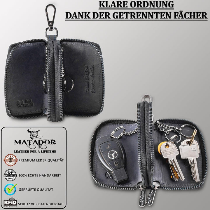 MATADOR Schlüsseletui Herren Leder #KOPENHAGEN mit edler Geschenk Box, Elegante Autoschlüssel Hülle