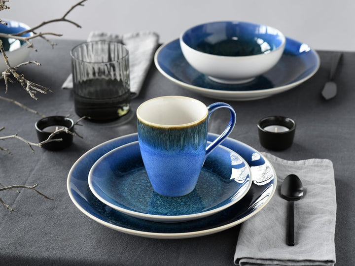 CreaTable, 25862, Serie Caldera Blau, Geschirrset, Kombiservice 8 teilig, Blau