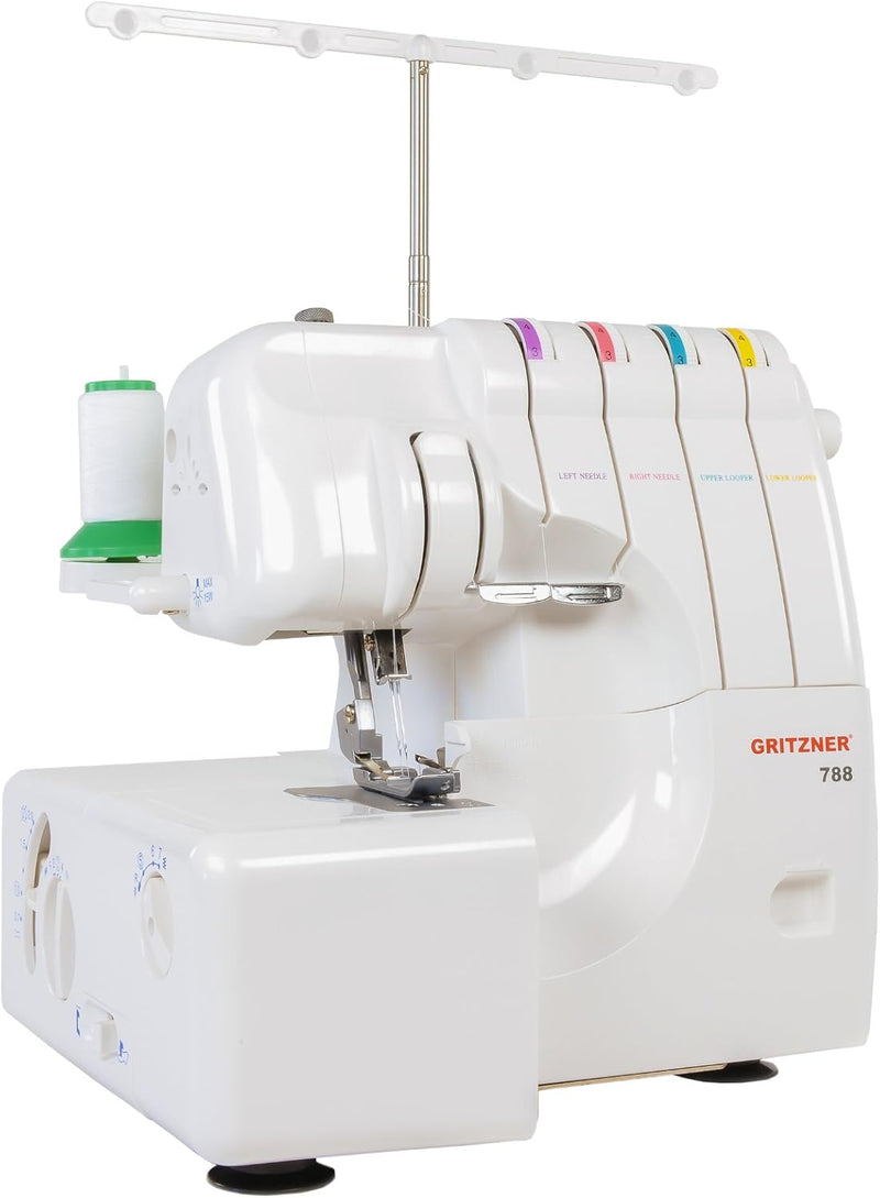 Gritzner 788 Overlock mit LED Licht + 5 praktische Nähfüsse aus dem Sonderzubehör + Abfallbehälter +