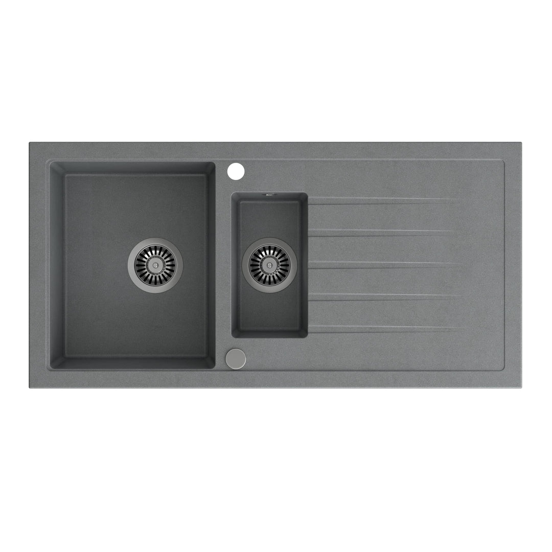 VBChome Spülbecken 100 x 50 cm Einzelbecken Grau Granit Rechteckig Reversibel Einbauspüle Gesprenkel