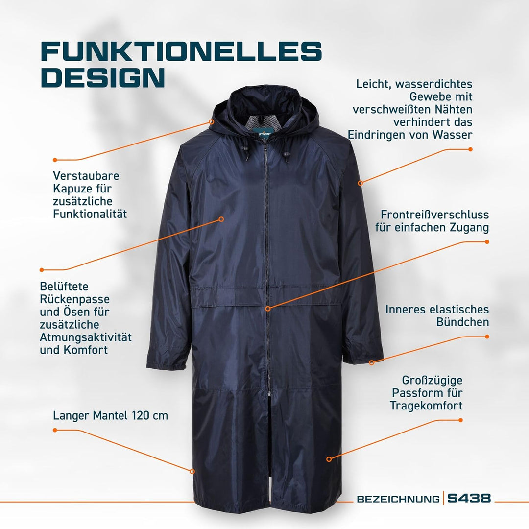 Portwest Klassischer Regenmantel, Grösse: S, Farbe: Schwarz, S438BKRS S Schwarz, S Schwarz
