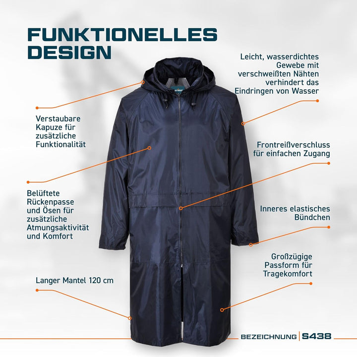 Portwest Klassischer Regenmantel, Grösse: L, Farbe: Schwarz, S438BKRL L Schwarz, L Schwarz