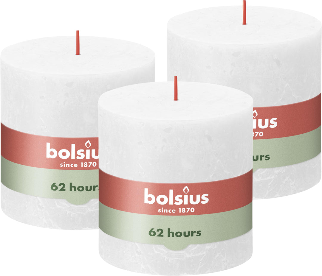 Bolsius Rustik Stumpenkerze XXL - Weiss - 3 Stück - 10 x 10 cm- Dekorative Haushaltkerzen - Länge Br