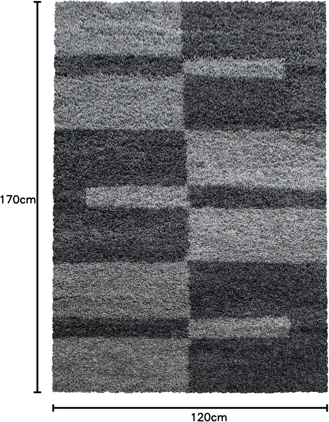 Carpetsale24 Teppich Wohnzimmer Moderne Kariert Design Shaggy Flokati 120 x 170 cm Grau - Hochflor T