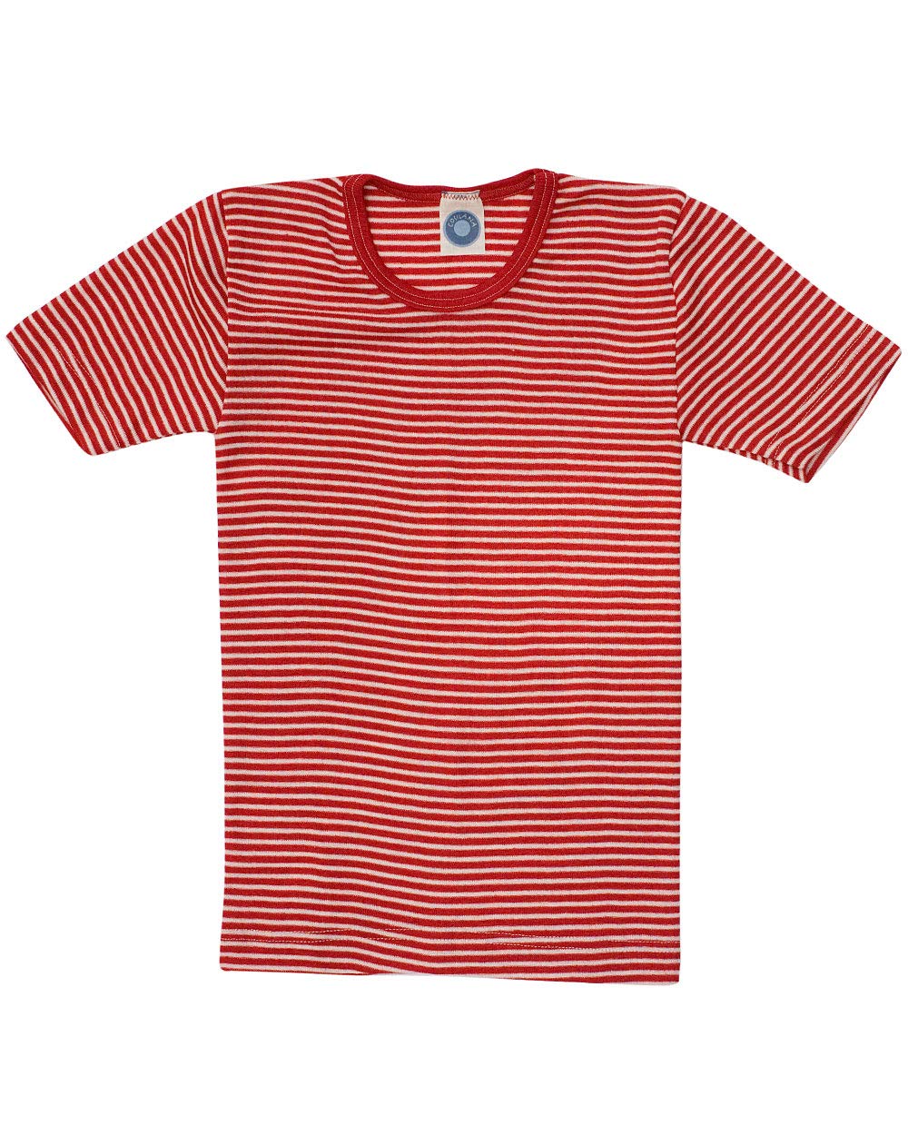 Cosilana, Kinder Unterhemd/T-Shirt, 70% Wolle und 30% Seide 92 Geringelt Rot/Natur, 92 Geringelt Rot