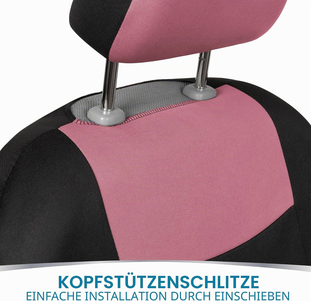 BDK PolyPro Autositzbezüge Komplettset in Rosa auf Schwarz - Vordere und hintere Geteilte Sitzbank f