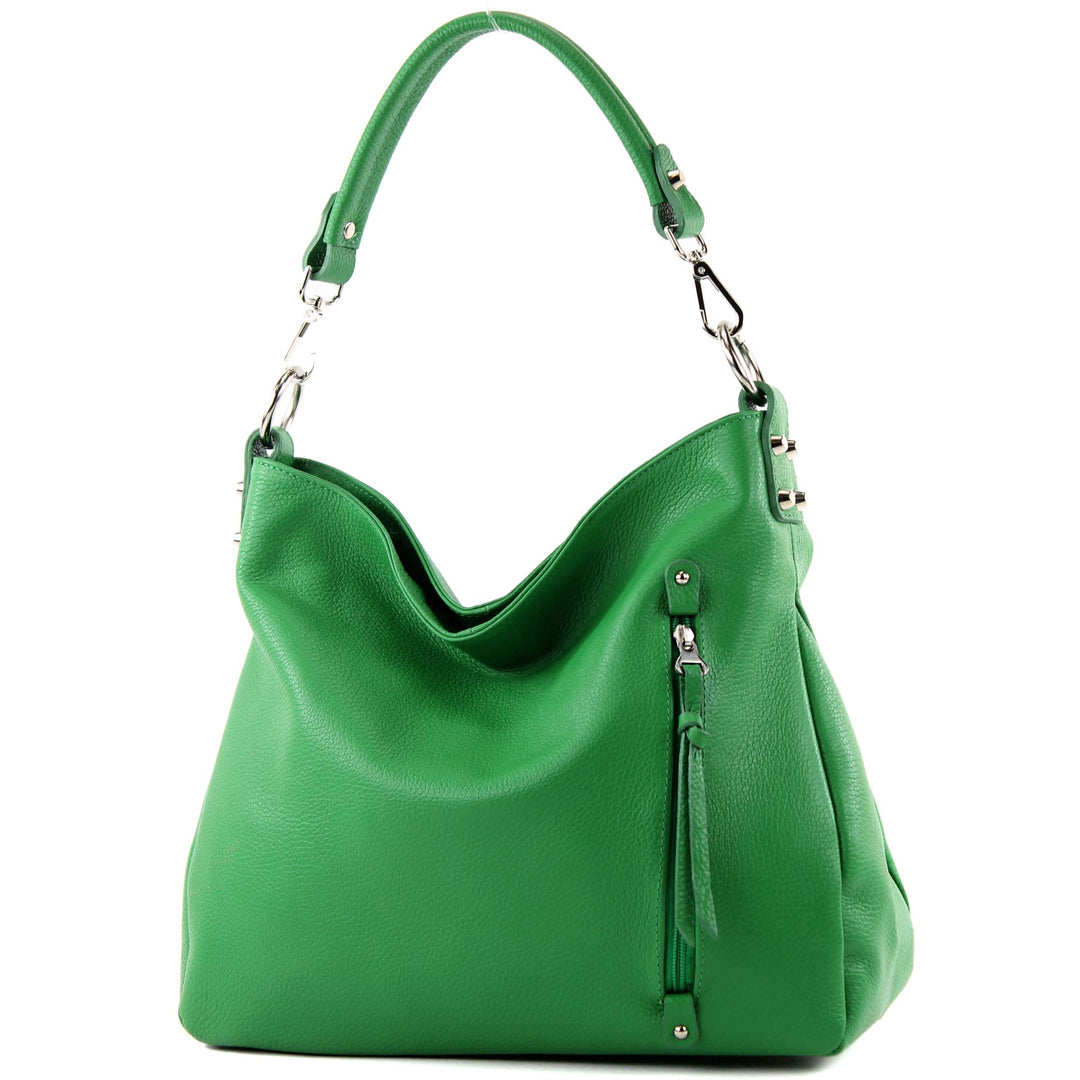 modamoda de - T183 - ital. Damen Schultertasche aus Leder Blattgrün, Blattgrün