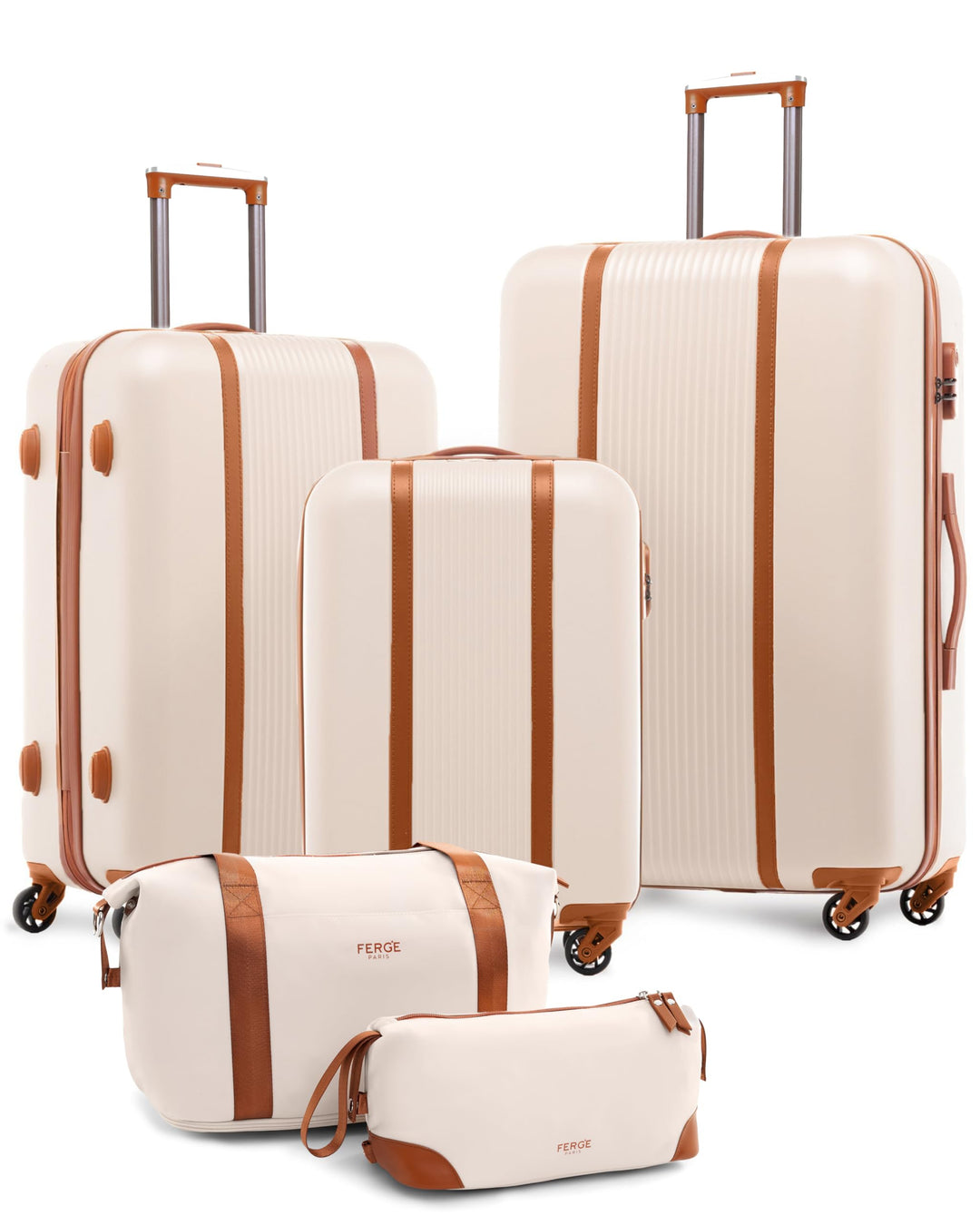 FERGÉ Kofferset Hartschale 5-teilig Milano 3 Grössen Hartschalenkoffer Set + Reisetasche + Kulturbeu