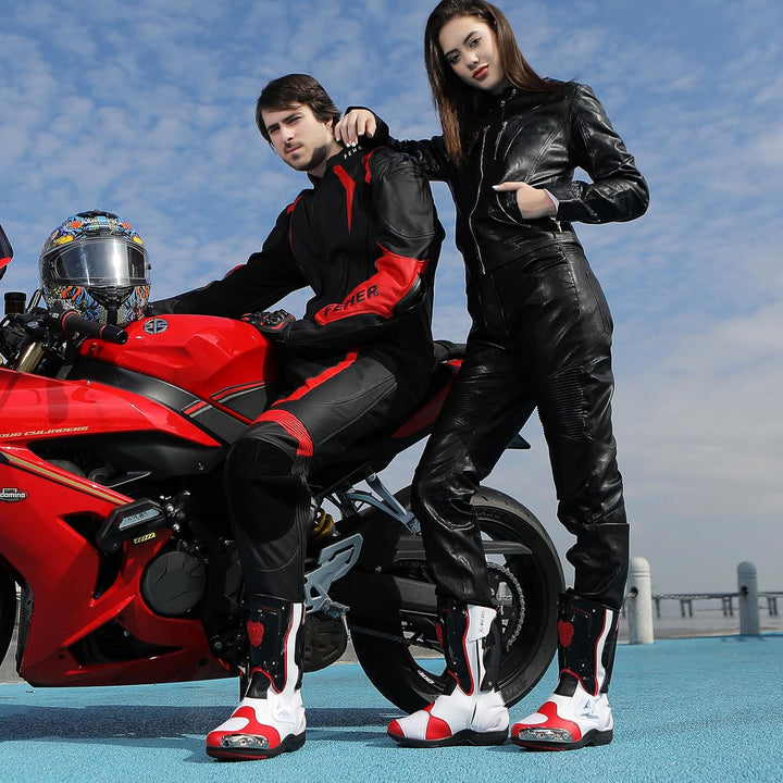 Zeozoom Motorrad-Reitstiefel, Motorrad-Lederstiefel für Damen und Herren, Schutz, rutschfest, Rennsp