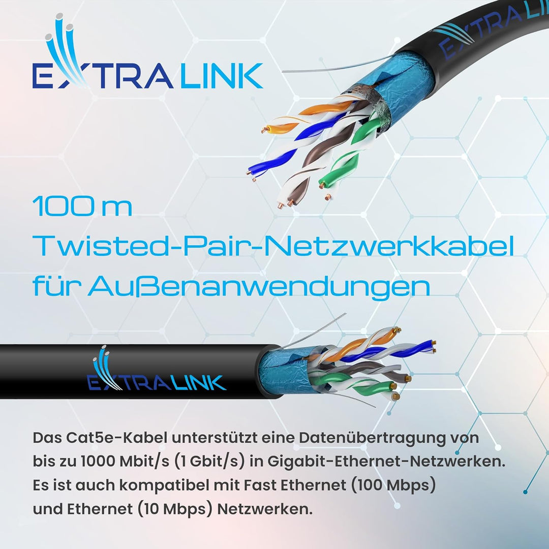 EXTRALINK CAT 5E FTP F/UTP Outdoor Ethernet Kabel 100 METER Extern Twisted Pair Internet Kabel LAN V