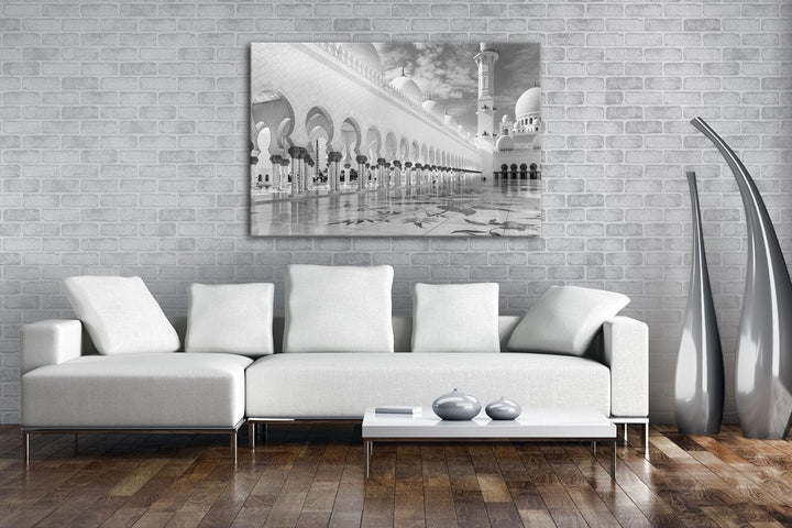 deyoli Moschee in Abu Dhabi Effekt: Schwarz/Weiss im Format: 80x60 als Leinwandbild, Motiv fertig ge
