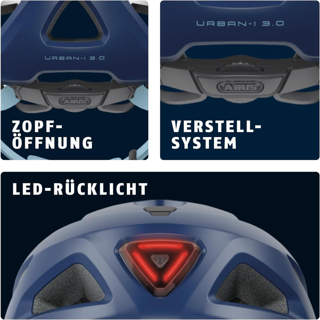 ABUS Stadthelm Urban-I 3.0 - Fahrradhelm mit Rücklicht, Schirm und Magnetverschluss - für Damen und