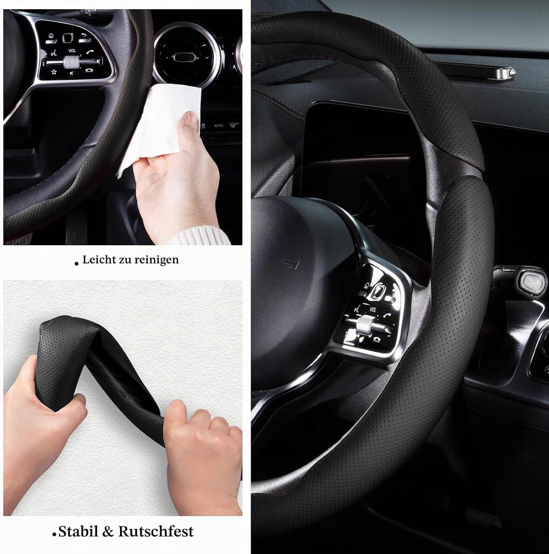 Lenkradbezug Leder Auto Lenkradhülle 3 Teilig Lenkrad Abdeckung Universal Anti Rutsch Lenkradabdecku