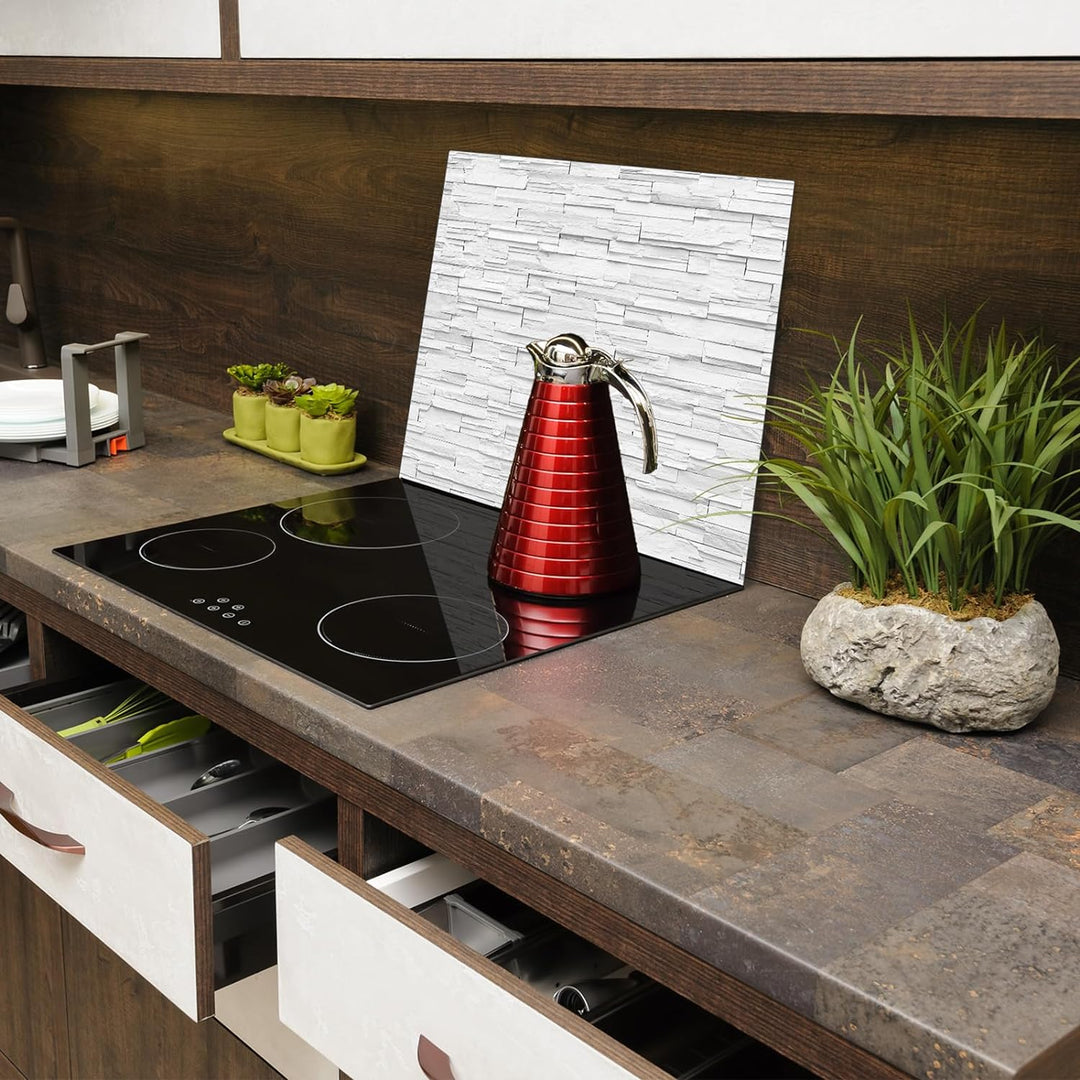 SmartDecoration Herdabdeckplatte Ceranfeldabdeckung aus Glas 60x52 cm Einteilig Motiv "Granitstein"