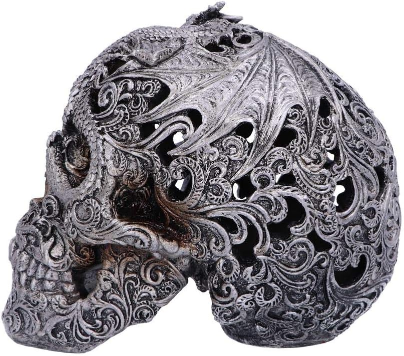 Nemesis Now Dekofigur mit Drachenschädel, silberfarben, Polyresin, Einheitsgrösse