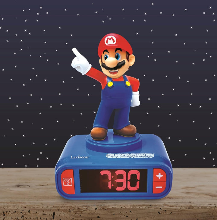 Lexibook - Nintendo Super Mario Digitalwecker mit Klingeltönen - mit Snooze, Uhr, Blau/Rot Farbe - R