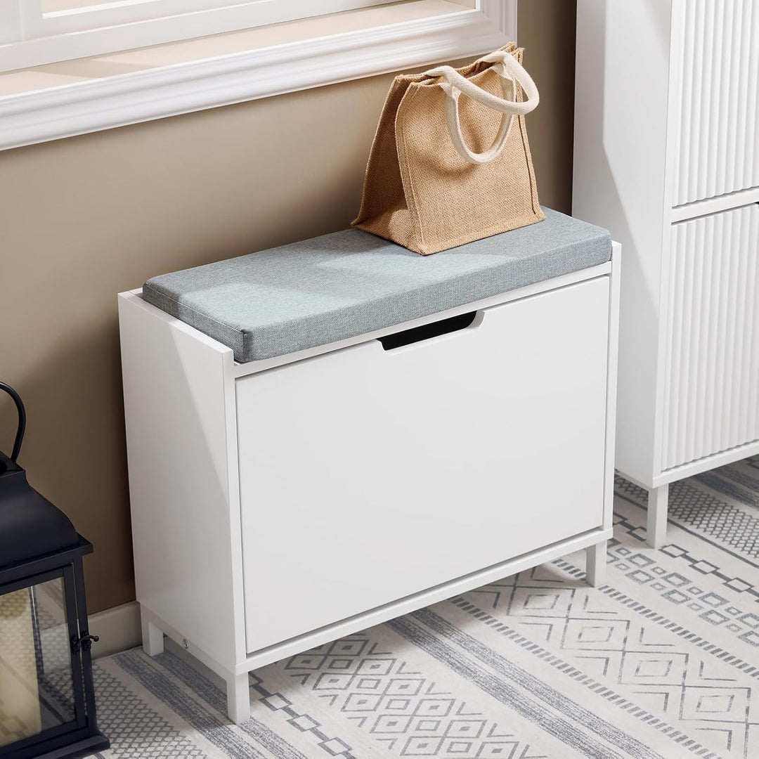 SoBuy Schuhschrank Schuhbank mit Sitzfläche, Schuhregal mit Stauraum, Klappe, Sitzkissen, bis 113 kg