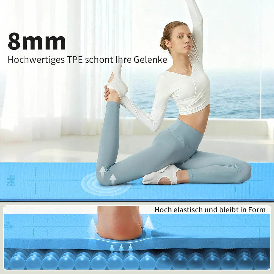 Yogamatte aus ECO Naturkautschuk & Hhautfreundlichem TPE, Extrem Rutschfest, Ausrichtungslinien, Ein