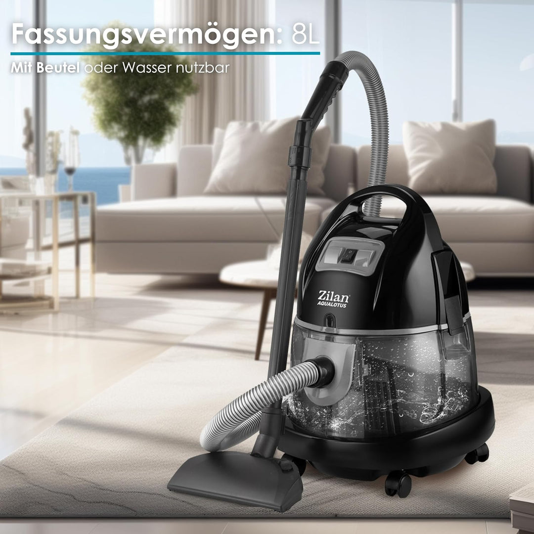 Zilan Staubsauger mit Wasserfilter Wasserstaubsauger Allergiker beutelloser Sauger Handstaubsauger E