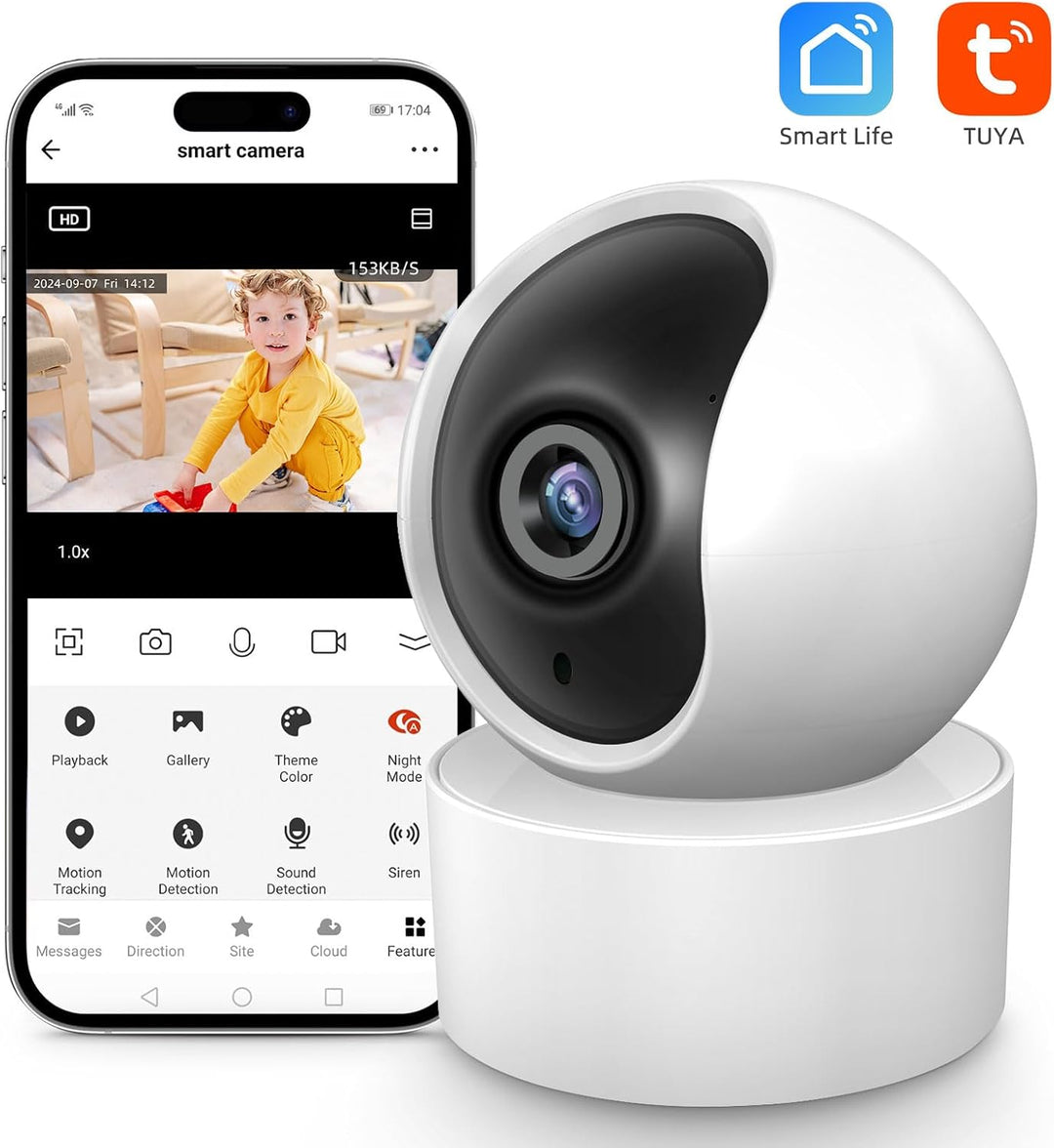 XNY 2MP Tuya Smart Life Sicherheit Kamera, 1080P HD Pan Tilt WLAN Haus Überwachungskamera, Zwei-Wege