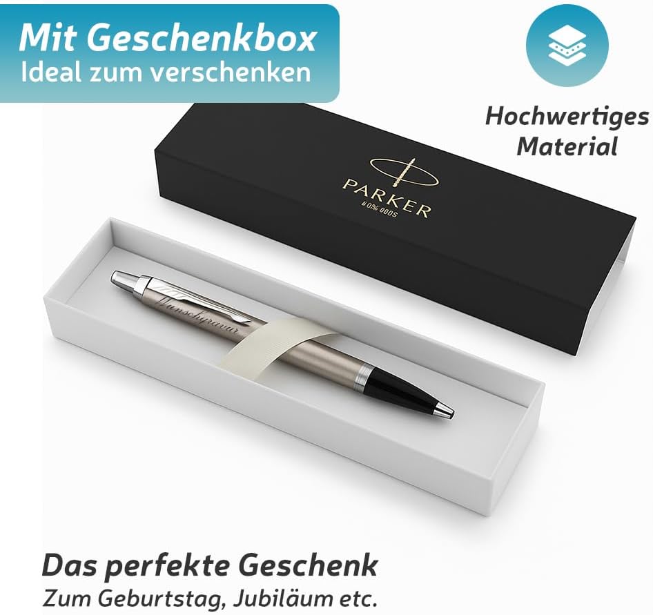 polar-effekt Parker IM Druckkugelschreiber mit Gravur - Metall-gold - Grossraummine blauschreibend -