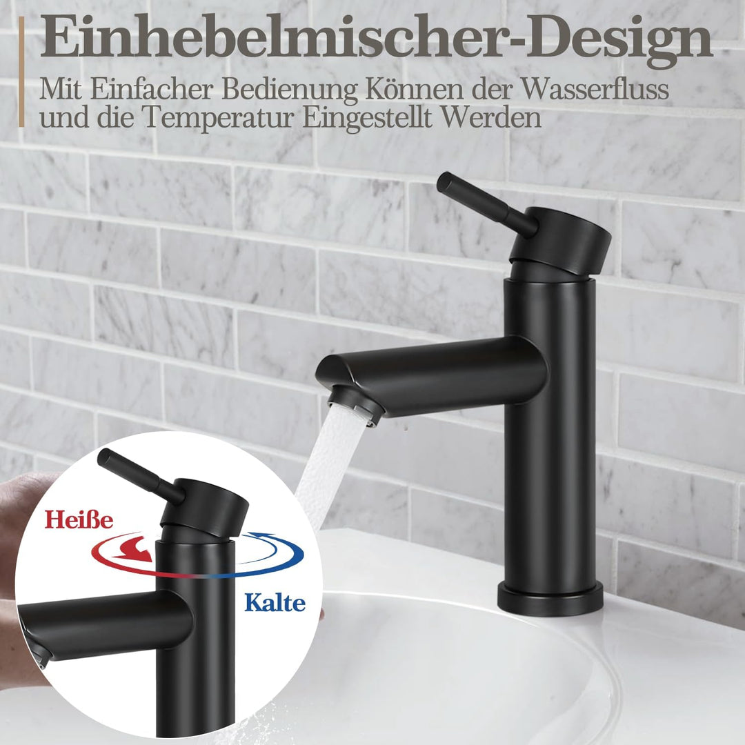 Bad Wasserhahn Schwarz Waschtischarmatur - Modern Edelstahl Waschbeckenarmatur Mischbatterie Waschbe