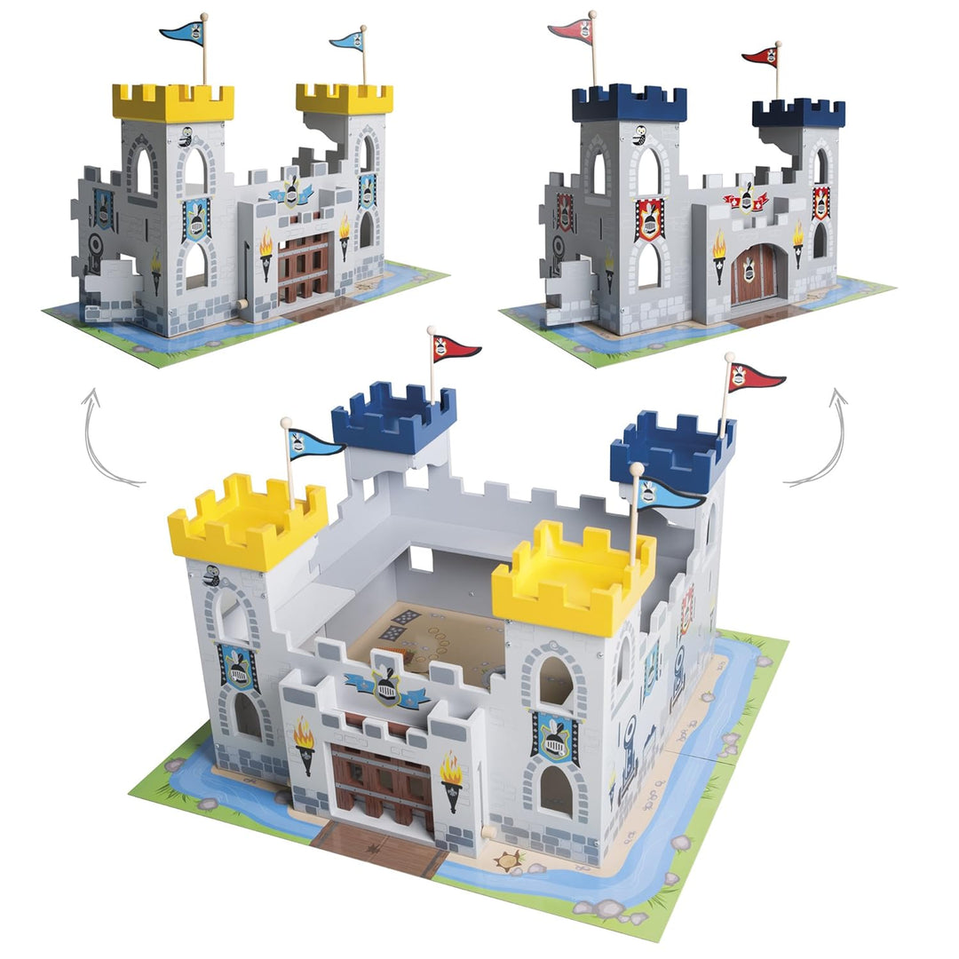 roba Ritterburg '3in1', Holz Burg Set, 2 Burgen steckbar zu einem grossen Fort