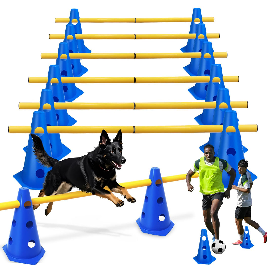 5er Sports Steckhürdenset Cavaletti Agility Set Hunde Hürden Steckhürdenset 10 Kegel 23cm + 5 Stange