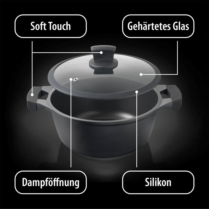 Metaltex XPERT - Kochtopf aus Aluminiumguss, 24 cm, antihaftbeschichtet, ILAG, 3 Schichten, Induktio