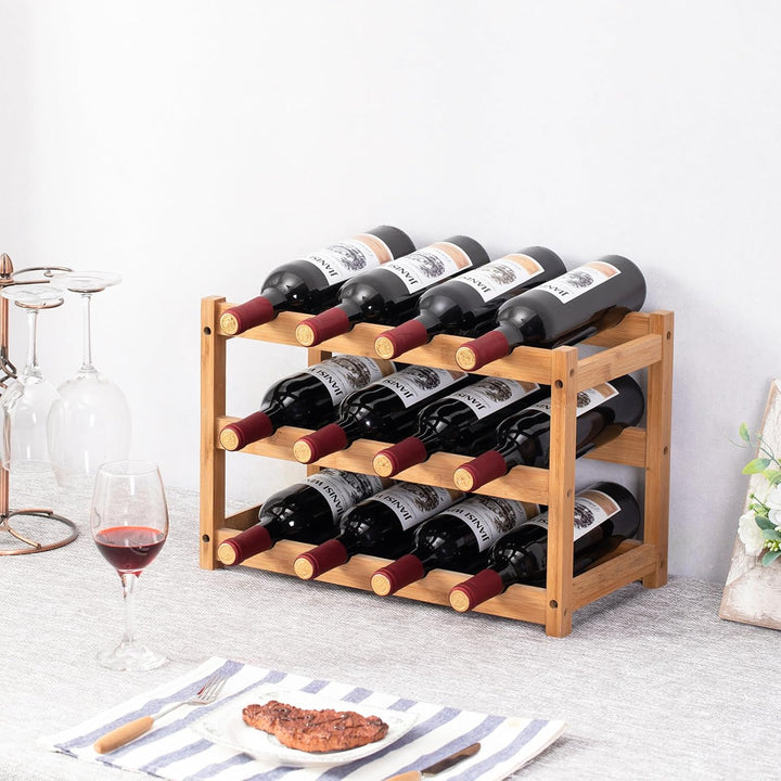 Weinregal, Klein Flaschenregal Lagerung Halter, Natürliche Flaschenhalter aus Bambus, Wein Flaschen