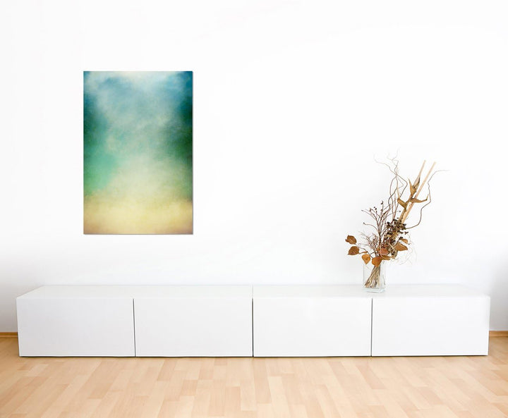 Paul Sinus Art 120x80cm - WANDBILD Nebel Wolken verschleiert grün blau gelb - Leinwandbild auf Keilr