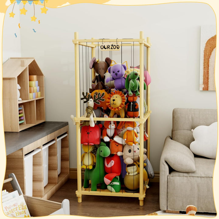 Kuscheltier Aufbewahrung Kinderzimmer, 122*53CM Holz Kinder Spielzeug Regal für Kuscheltiere, Stofft