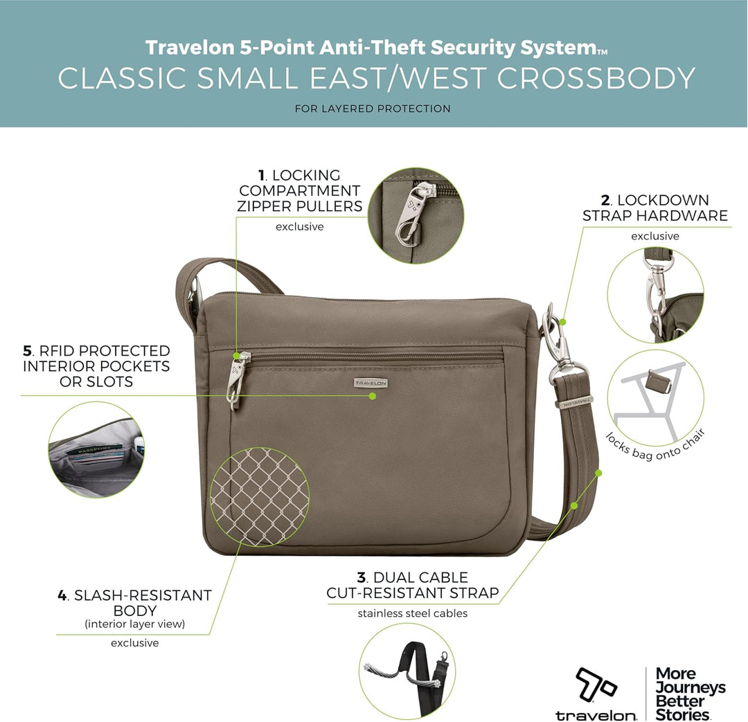 Travelon Damen Klassische Crossbody-Tasche mit Diebstahlschutz, klein Reisetaschen, Einheitsgrösse M