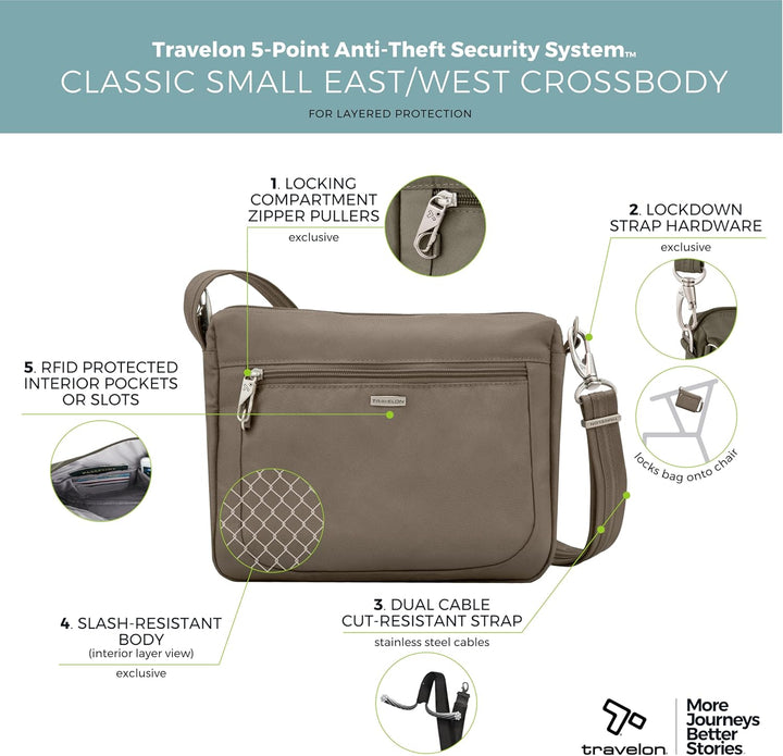Travelon Damen Klassische Crossbody-Tasche mit Diebstahlschutz, klein Reisetaschen, Einheitsgrösse M