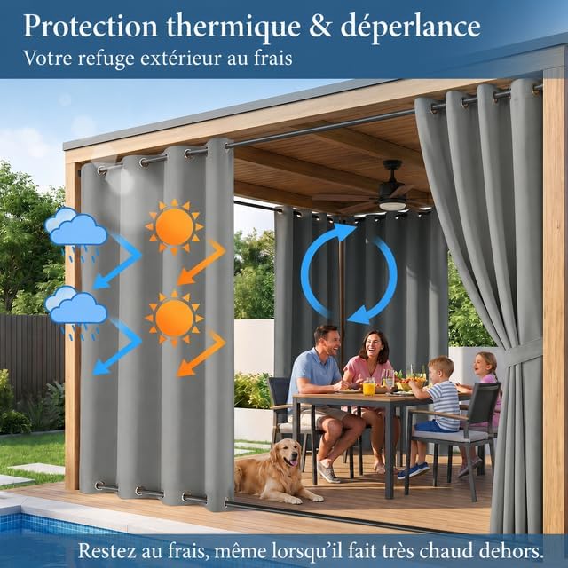Rosnek Outdoor Vorhang Wetterfest Winddicht mit Obere und Untere Ösen,2 Stück Outdoorvorhänge 243x13