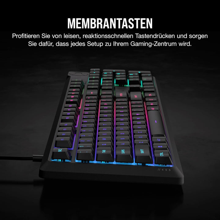 Corsair K55 CORE RGB Membran Kabelgebundene Gaming-Tastatur – Leise, Reaktionsschnelle Schalter – Sp