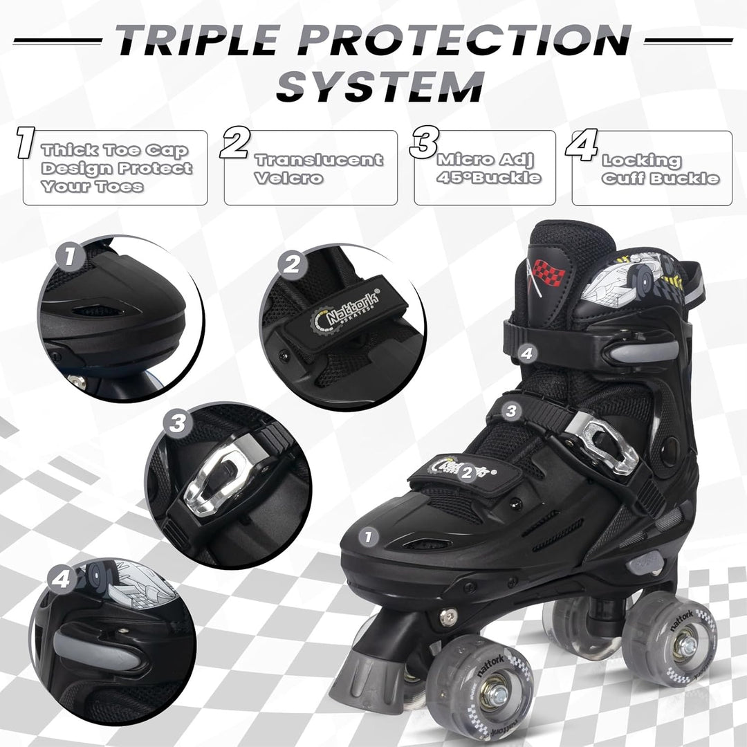 Nattork Rollschuhe Kinder, Verstellbare Rollschuhe für Kinder Jungen Mädchen, 4 Grössen Verstellbar