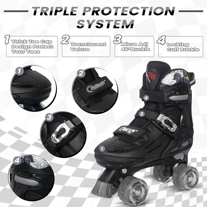 Nattork Rollschuhe Kinder, Verstellbare Rollschuhe für Kinder Jungen Mädchen, 4 Grössen Verstellbar
